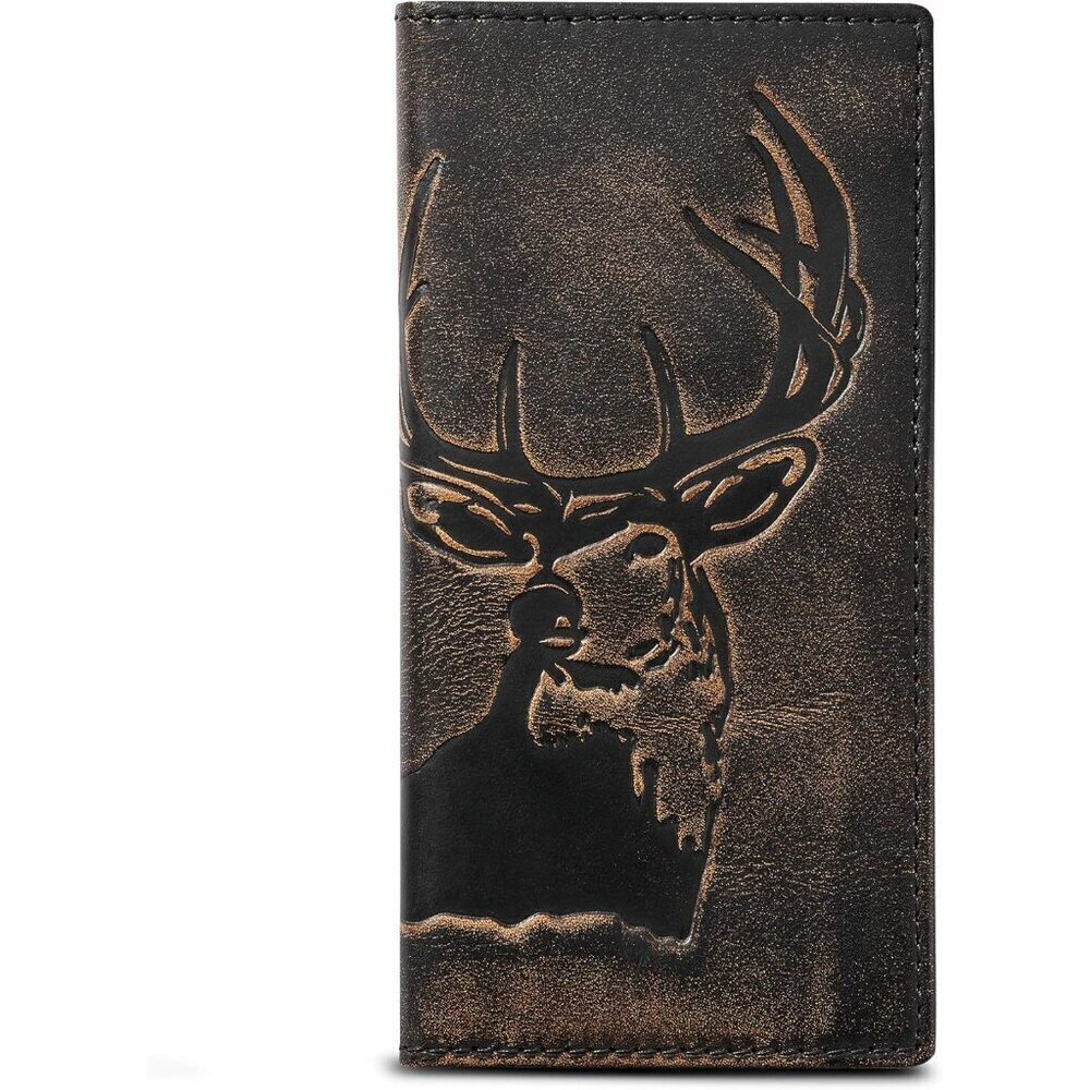Men Black Co. DEER Long Wallet Full Grain Leather Long Bifold Wallet Hunter Gift